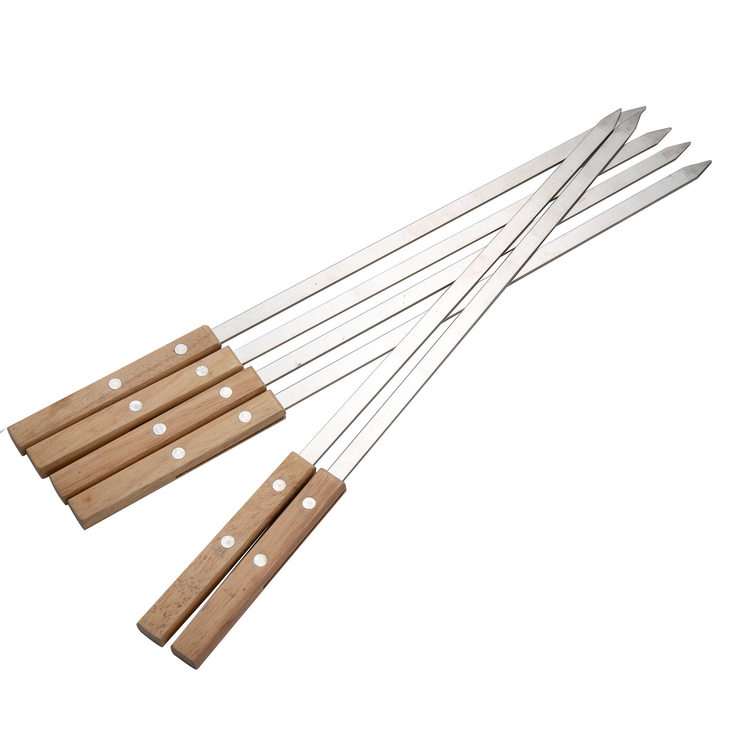 IMEEA 16.5inch Flat BBQ Skewers Stainless Steel with Wooden Handle Set of 6
