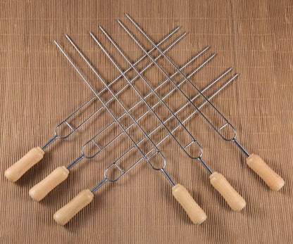 IMEEA Double Pronged Skewers with Wooden Handle displayed on a tabletop