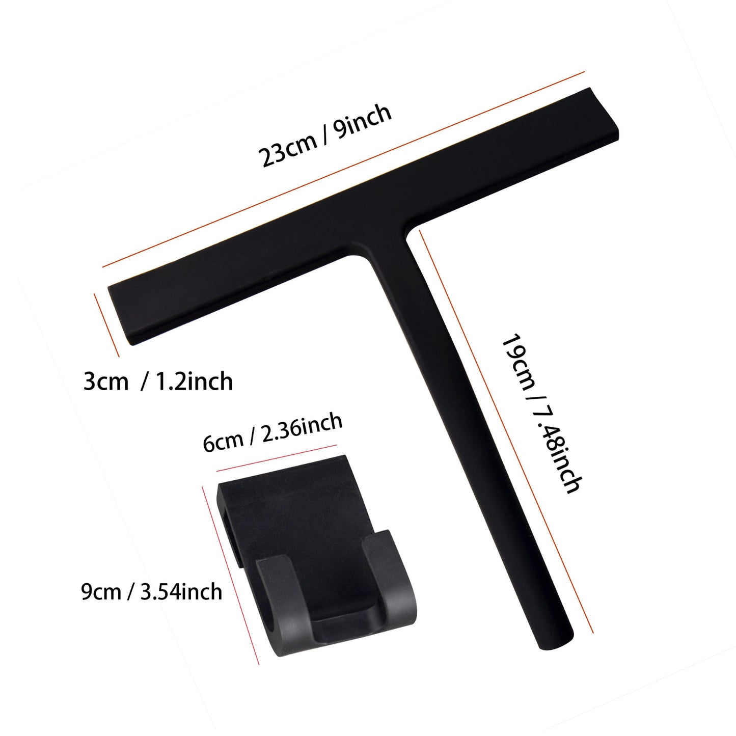 Silicone Shower Squeegee with 9-inch blade and size details