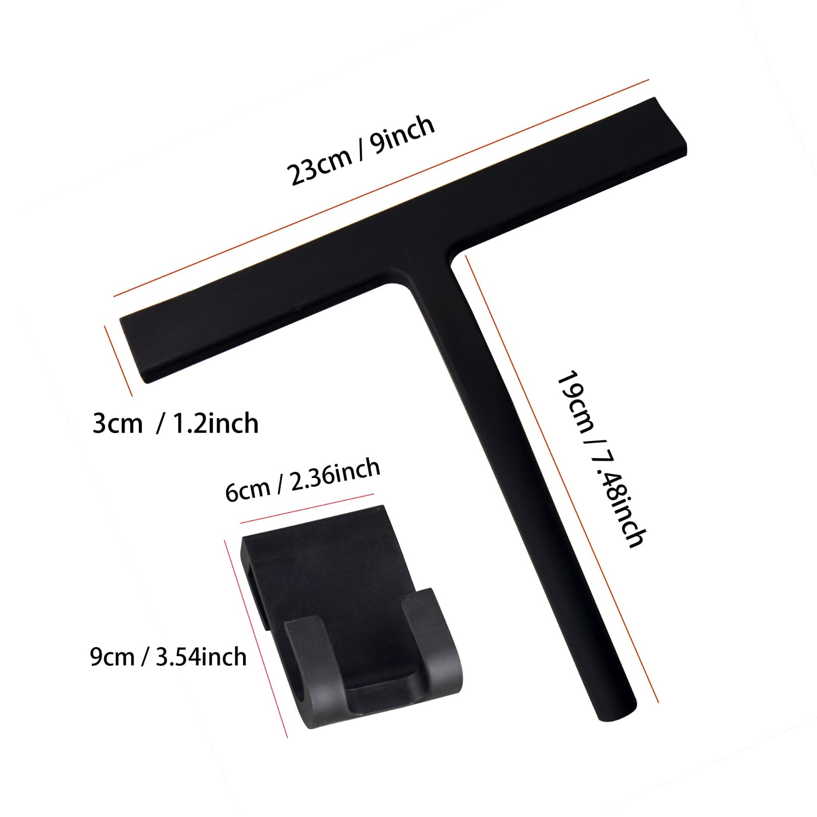 Silicone Shower Squeegee with 9-inch blade and size details