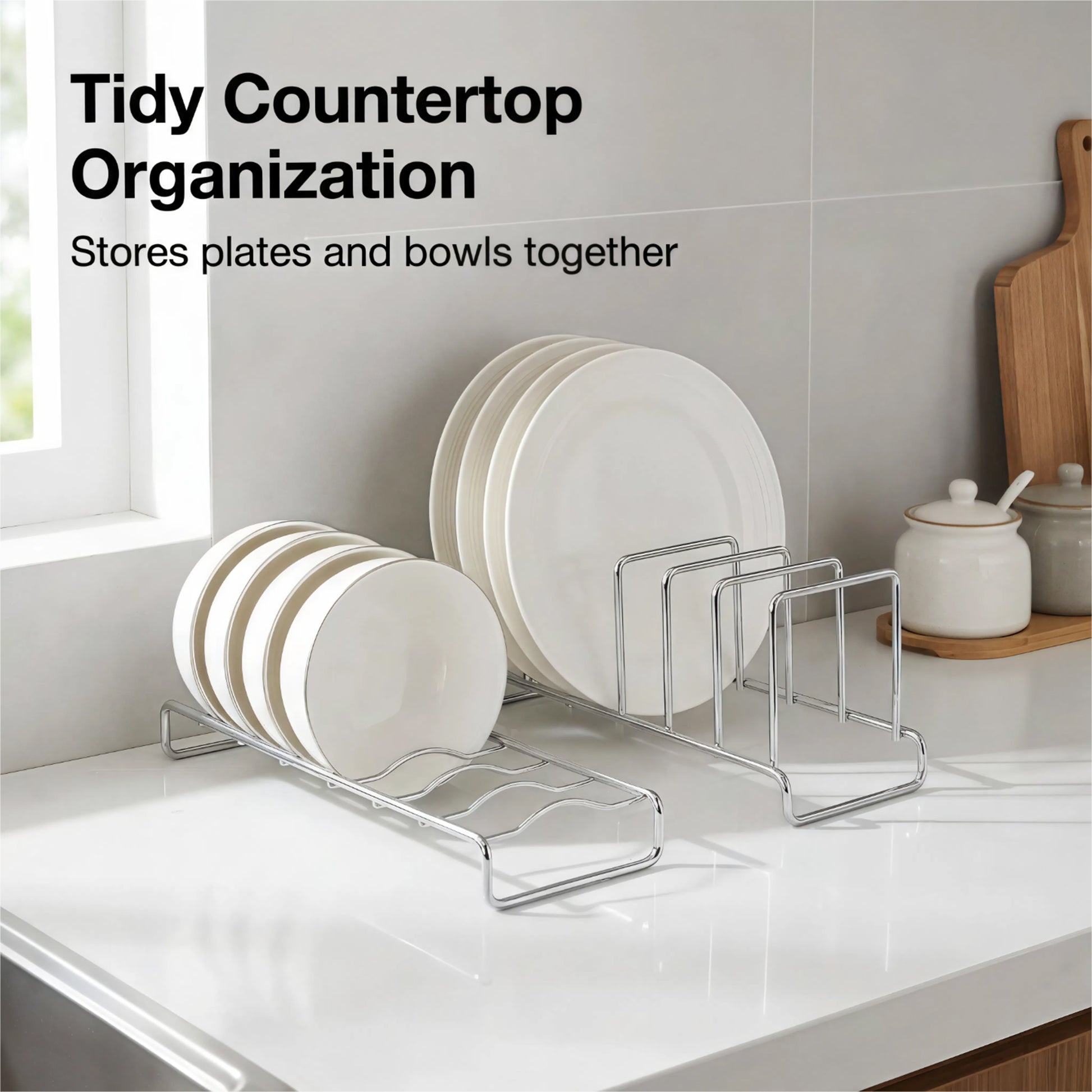 Compact stainless steel bowl organizer dish racks for kitchen countertop