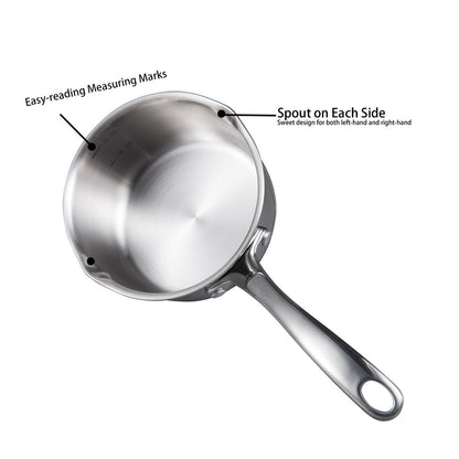 Stainless Steel Butter Warmer saucepan featuring clear measuring marks and pour spouts on both sides