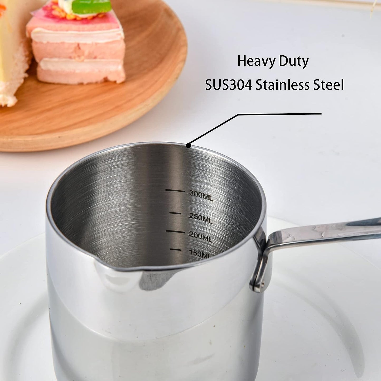 18/10 Stainless Steel Small Saucepan detail showing smooth interior with ml measurement marks