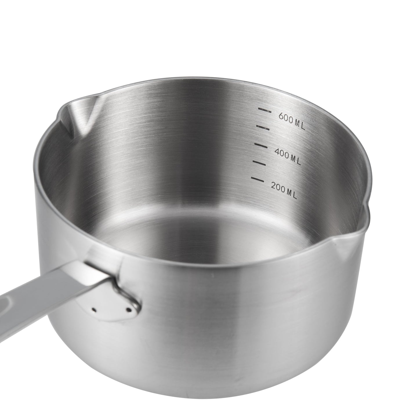 Tri-Ply Stainless Steel Butter Warmer with interior measurement marks for precise liquid measuring