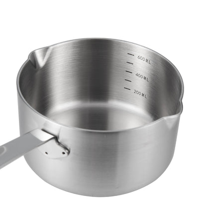 Tri-Ply Stainless Steel Butter Warmer with interior measurement marks for precise liquid measuring