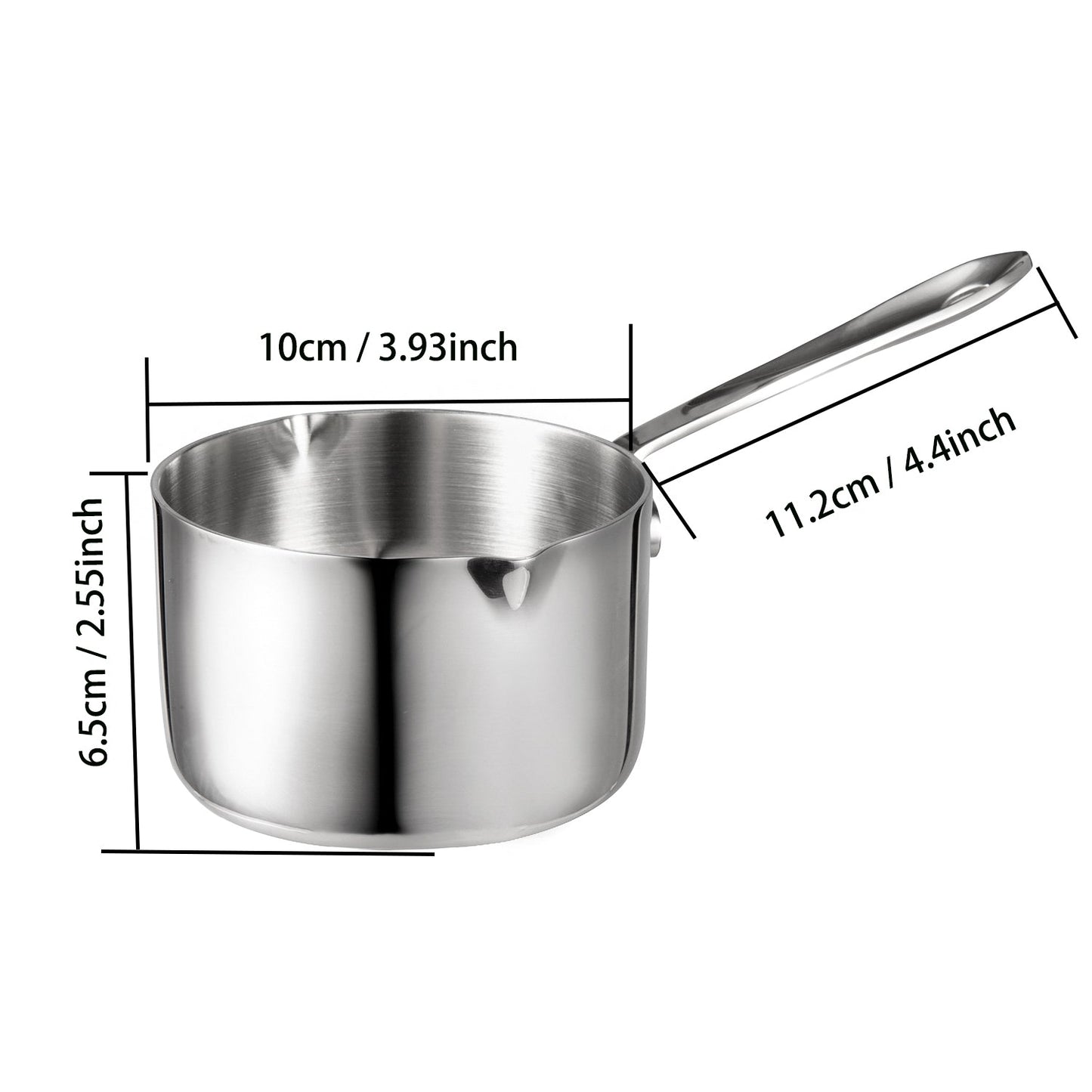 IMEEA 15oz Butter Warmer size details showing 3.93-inch width, 2.55-inch height, and 4.4-inch handle length