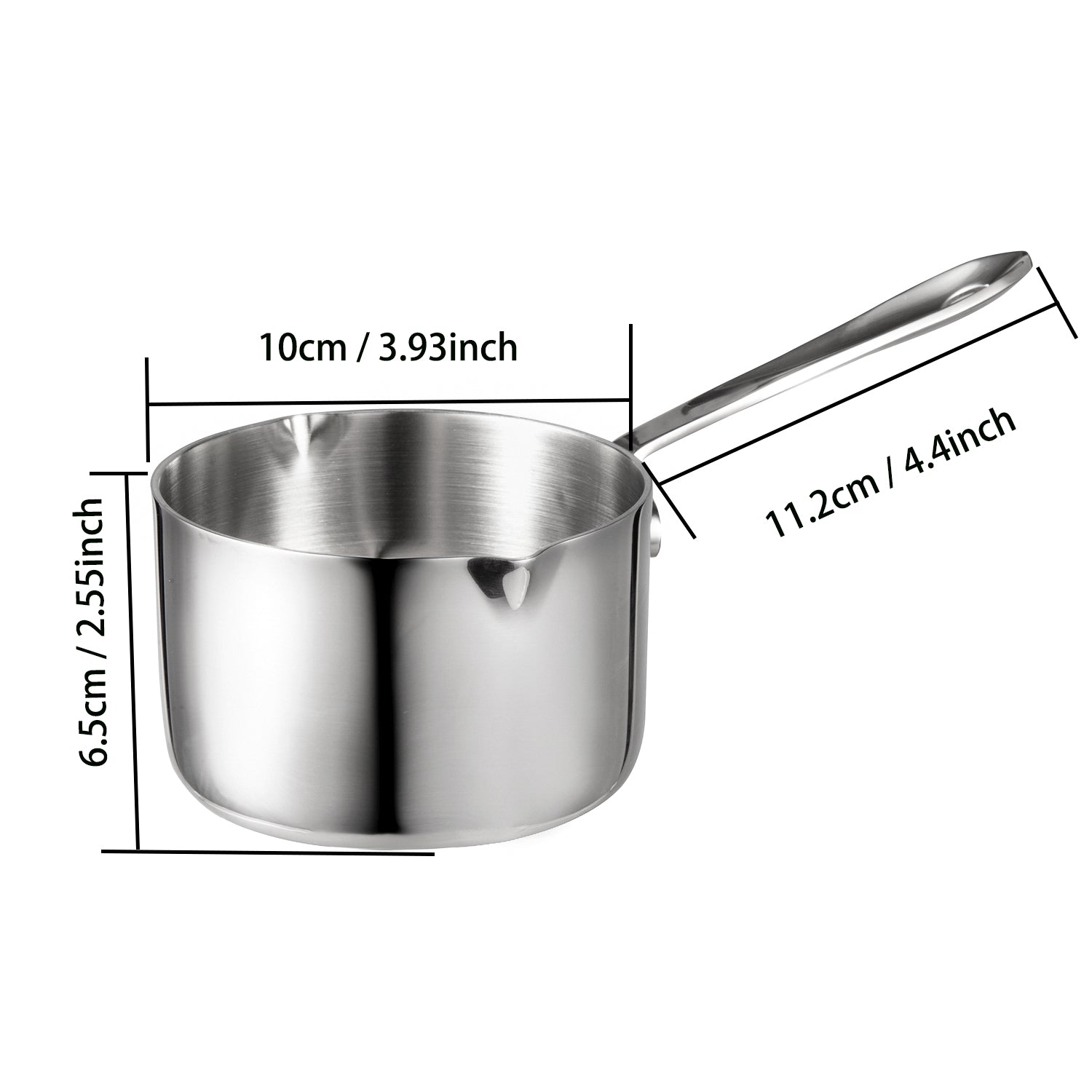 IMEEA 15oz Butter Warmer size details showing 3.93-inch width, 2.55-inch height, and 4.4-inch handle length