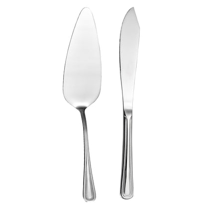 IMEEA cake knife and server set made of SUS304 stainless steel, featuring a polished finish and a two-piece design