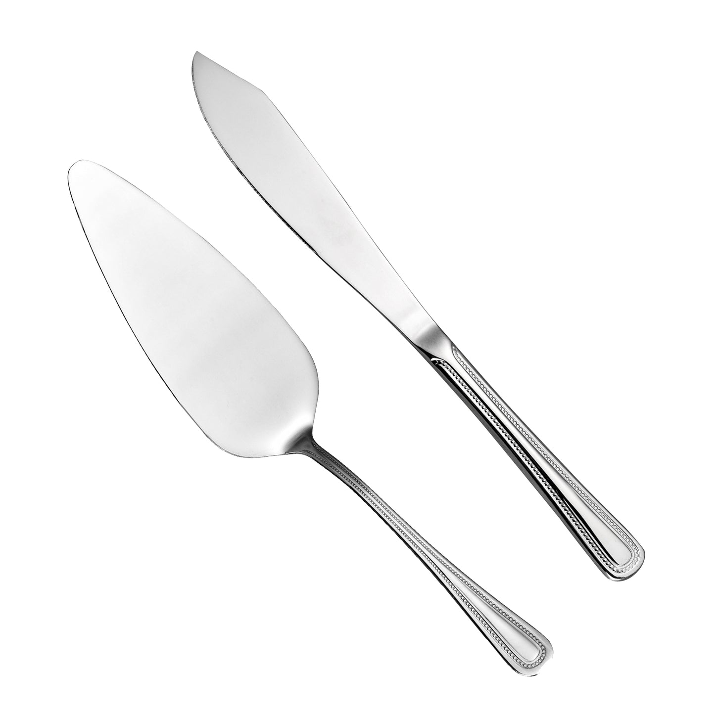 IMEEA wedding cake knife and server set made of SUS304 stainless steel with a mirror polished finish, including 2 pieces for cake serving and special occasions