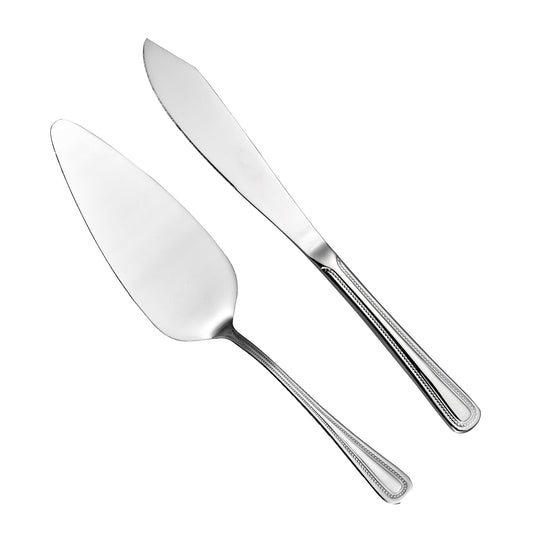 IMEEA wedding cake knife and server set made of SUS304 stainless steel with a mirror polished finish, including 2 pieces for cake serving and special occasions