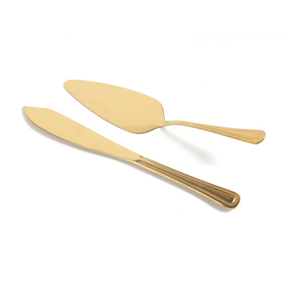 IMEEA gold cake knife and server set with stainless steel construction and a two-piece design