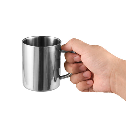Stainless Steel Double Wall Camping Coffee Mug Held in Hand Showing Lightweight Design and Comfortable Everyday Use