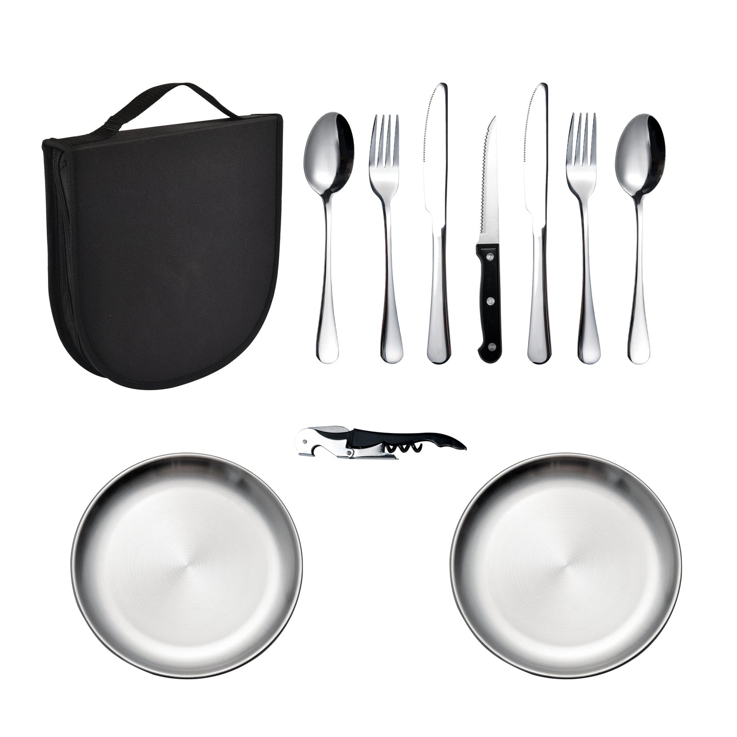 MEEA camping silverware set with all included pieces displayed together