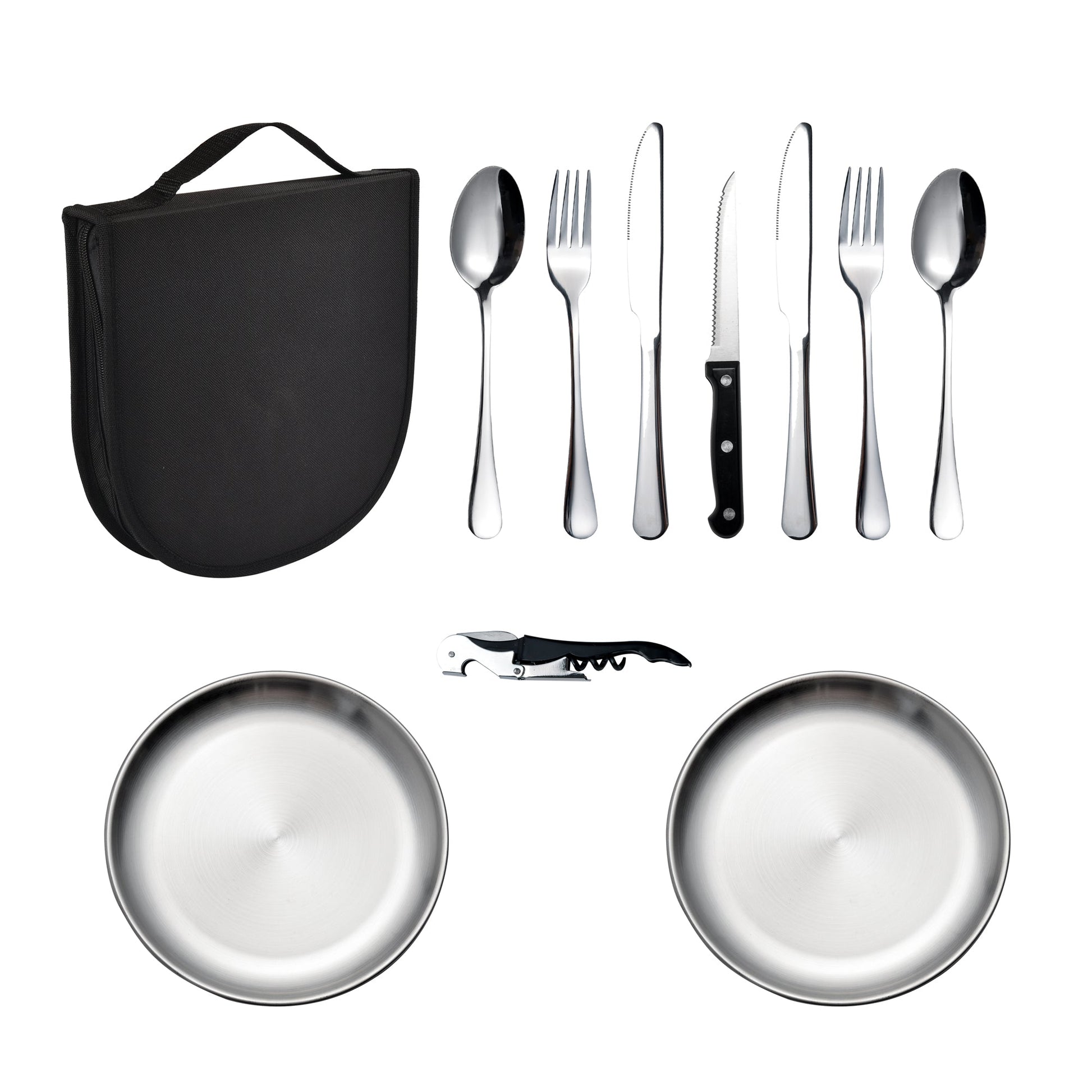 MEEA camping silverware set with all included pieces displayed together
