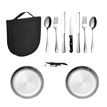 MEEA camping silverware set with all included pieces displayed together