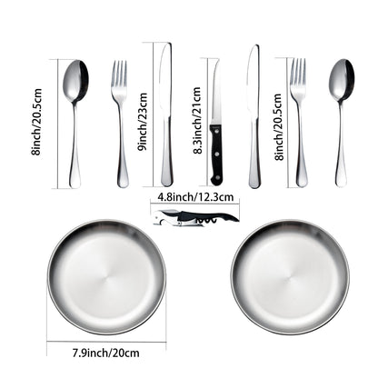 IMEEA camping silverware kit with measurements for all included pieces