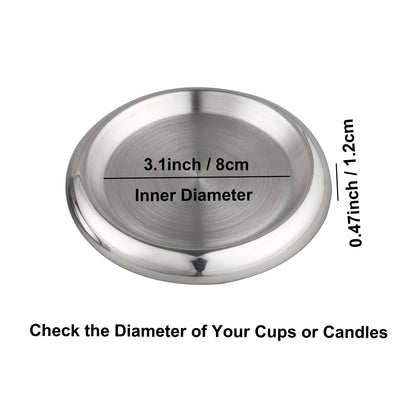 Stainless Steel Coaster set of 2 size diagram showing the inner diameter of 3.1 inches, designed for pillar candles and cups