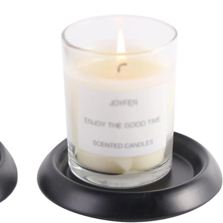 Black Stainless Steel Candle Holder Plate close-up holding a pillar candle