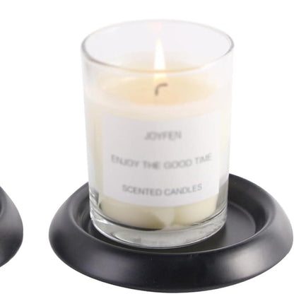Black Stainless Steel Candle Holder Plate close-up holding a pillar candle