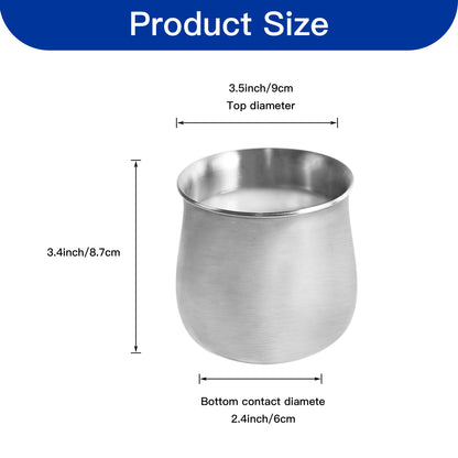 Tri Ply Stainless Steel Cereal Cup measurement guide with 3.4inch overall height and diameter dimensions