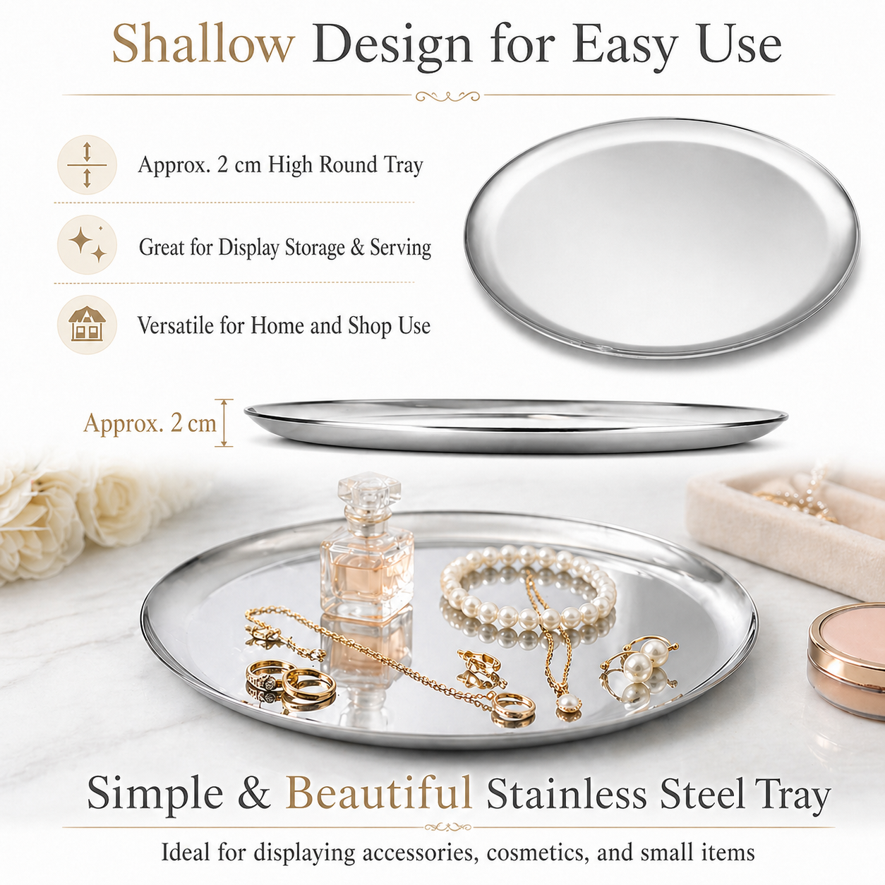 IMEEA 11inch /28cm Round Stainless Steel Display Tray