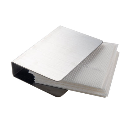 Elegant Stainless Steel Cocktail Napkin Holder holding 5x5 inch beverage napkins with a modern compact design