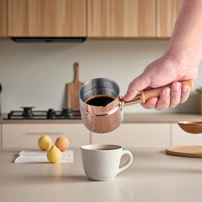 Hammered 304 stainless steel Turkish coffee pot with wooden handle