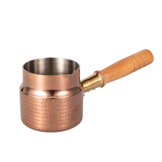 IMEEA Hammered Stainless Steel Coffee Pot with wooden handle, 13.5oz capacity for coffee and milk warming