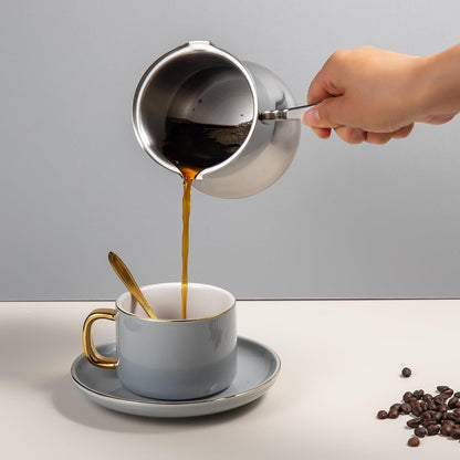 IMEEA 18/10 Stainless Steel Turkish Coffee Pot pouring coffee into a cup