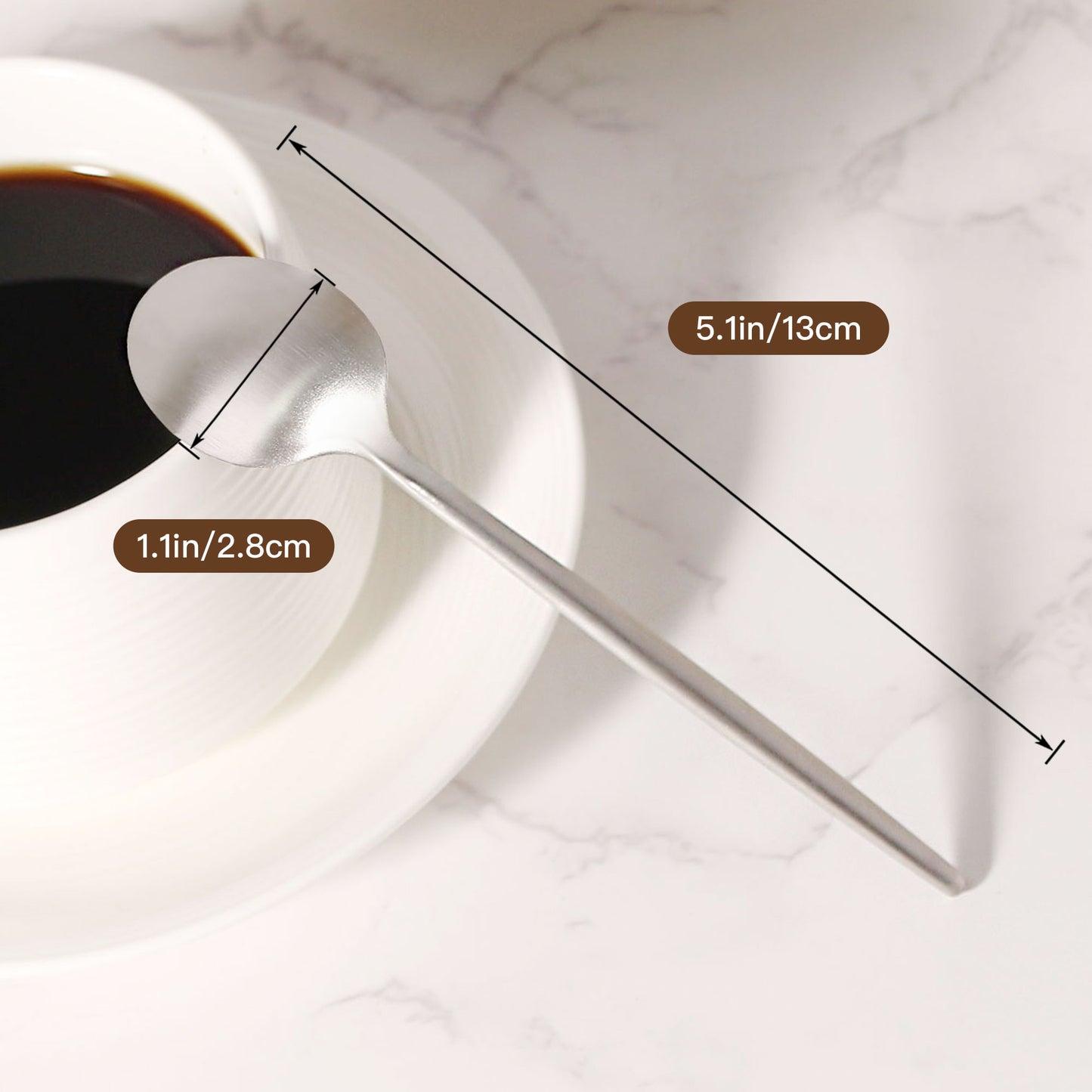 IMEEA Silver Coffee Spoons with 5.1inch length and 1.1inch spoon head width dimensions