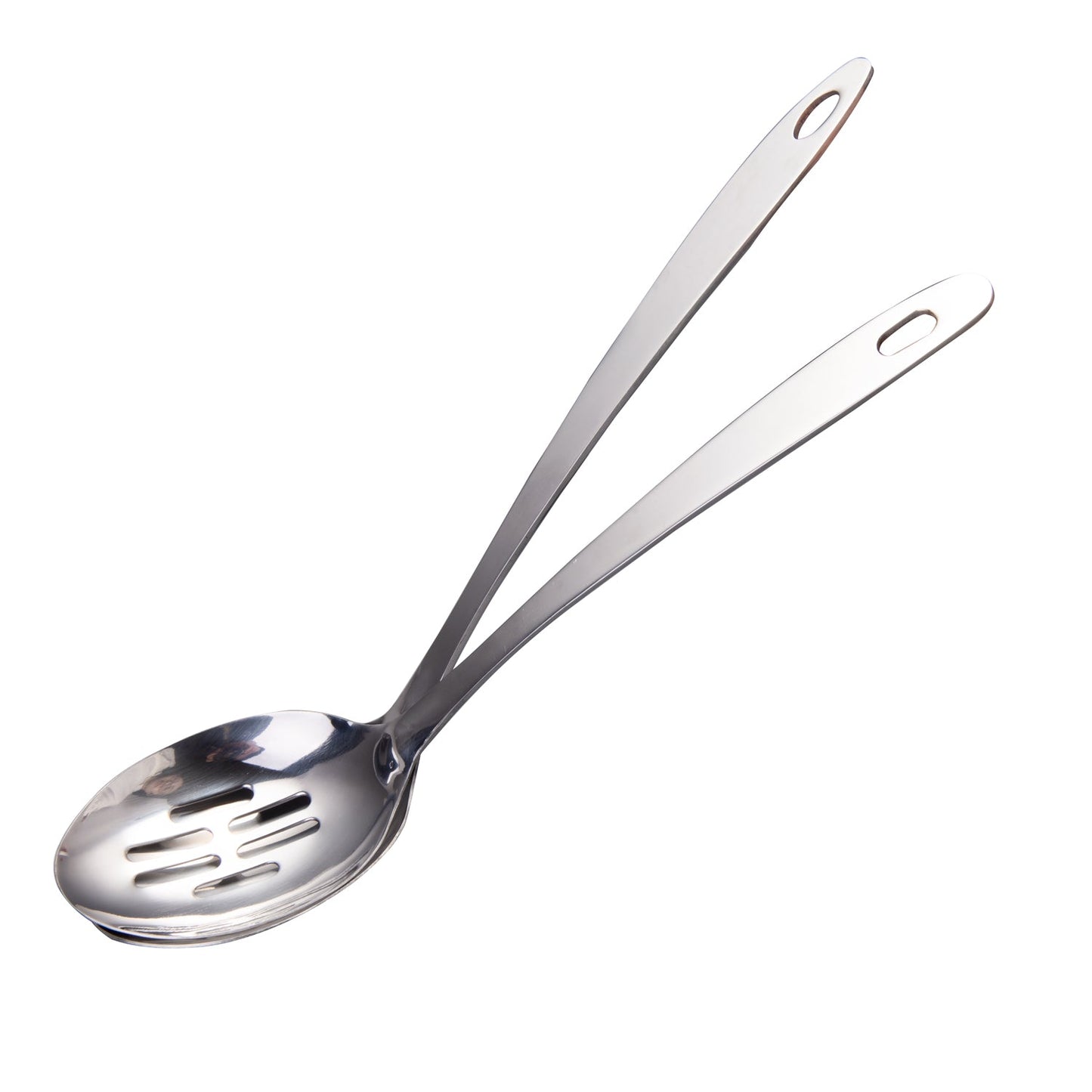 IMEEA stainless steel serving spoon set featuring solid and slotted spoons with 12.8-inch handles
