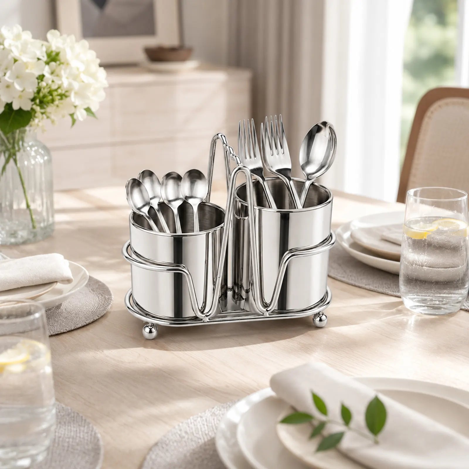 IMEEA Utensil Holder placed on a dining table for convenient countertop organization