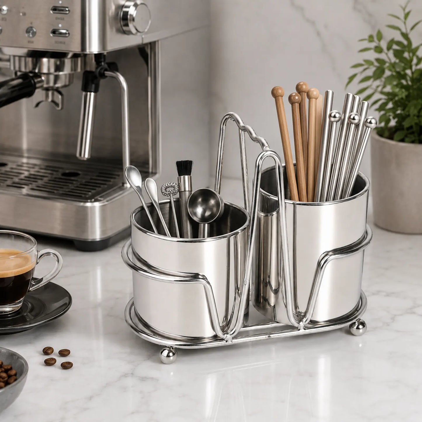 IMEEA Utensil Holder displayed on a countertop with a sleek design for organized and stylish kitchen storage
