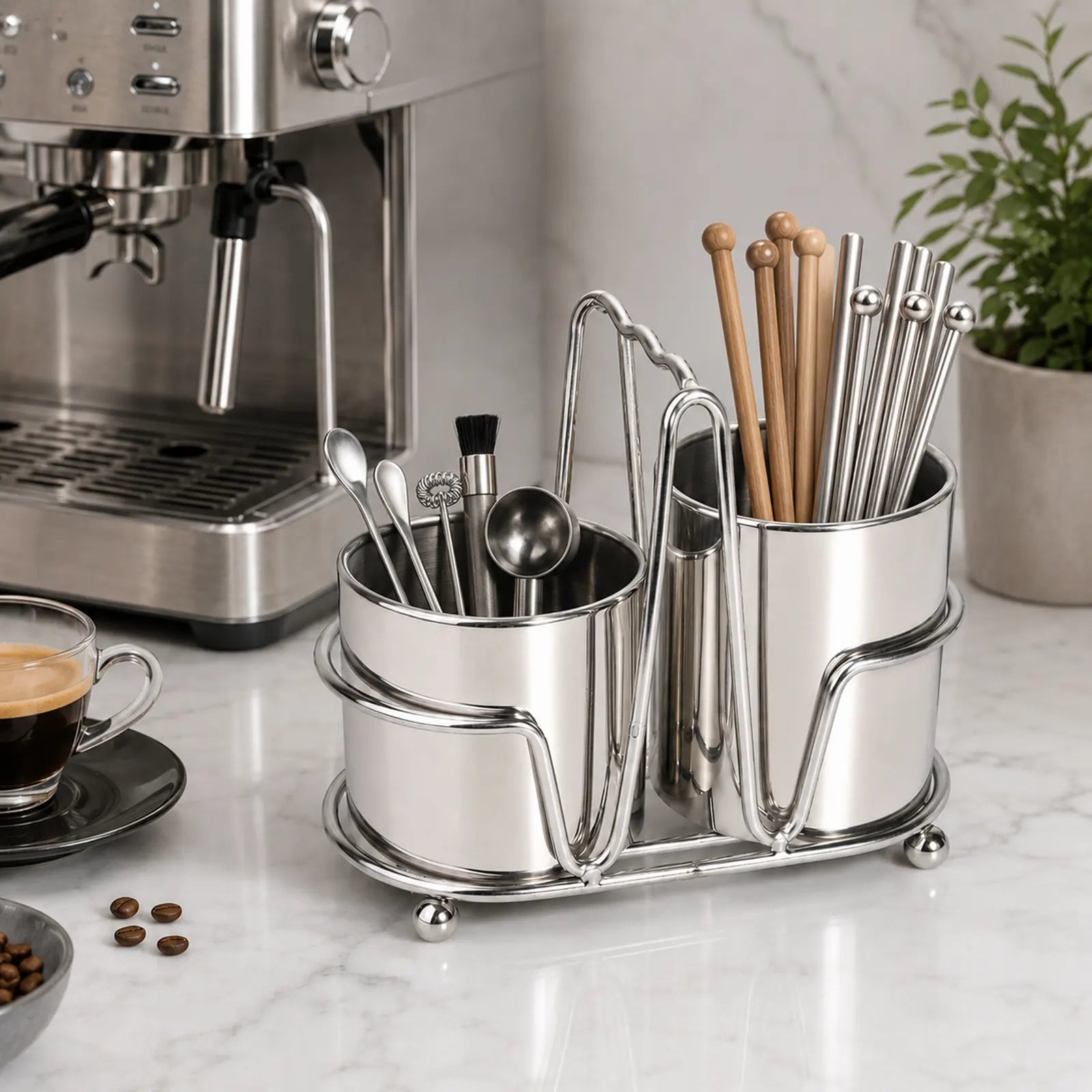 IMEEA Utensil Holder displayed on a countertop with a sleek design for organized and stylish kitchen storage