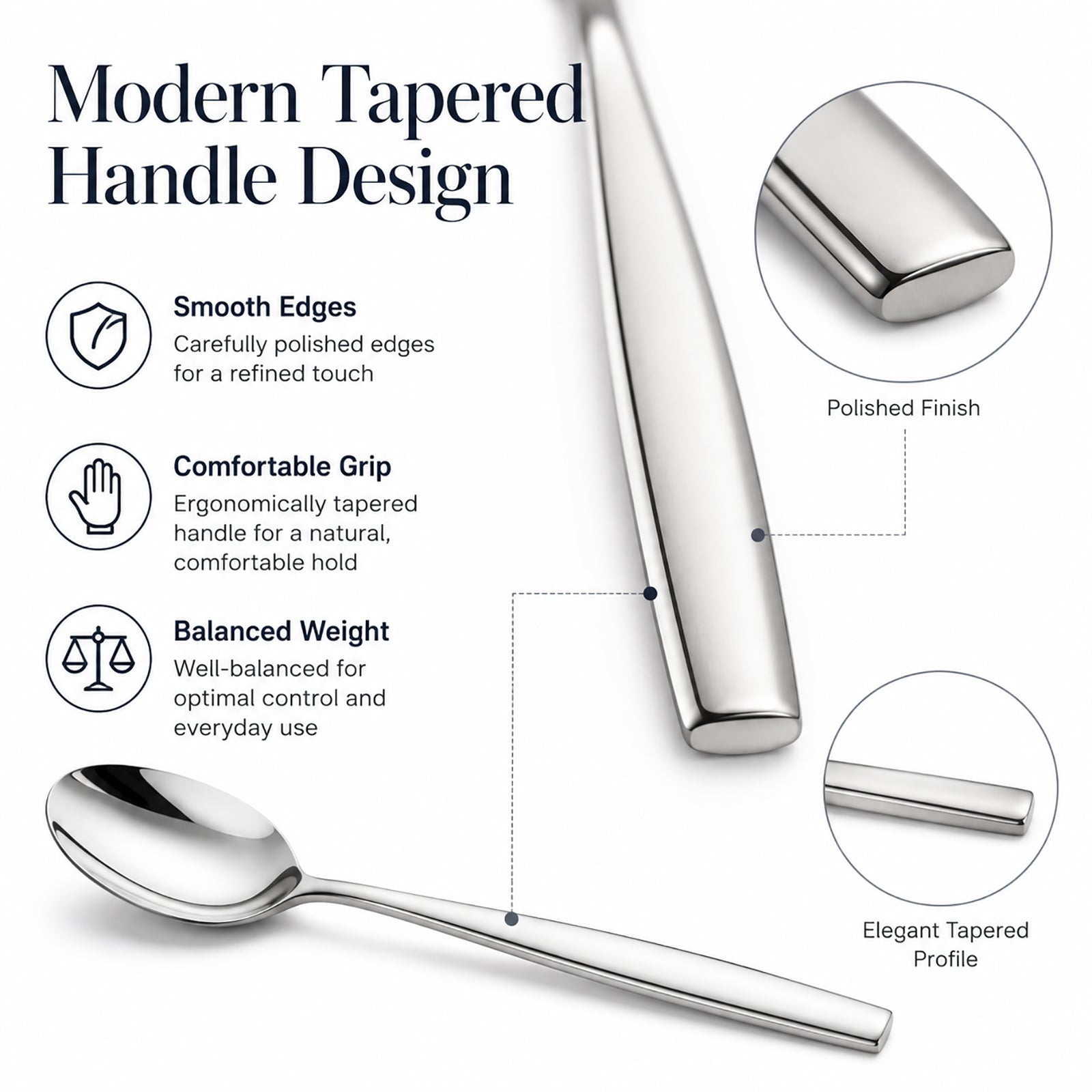IMEEA Curved Handle Flatware Set with SUS304 Stainless Steel Construction and Smooth Comfortable Finish