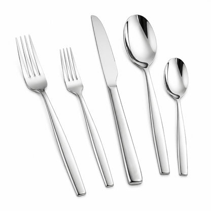 IMEEA Elegant Curved Handle Flatware Set with 5 Pieces of SUS304 Stainless Steel 