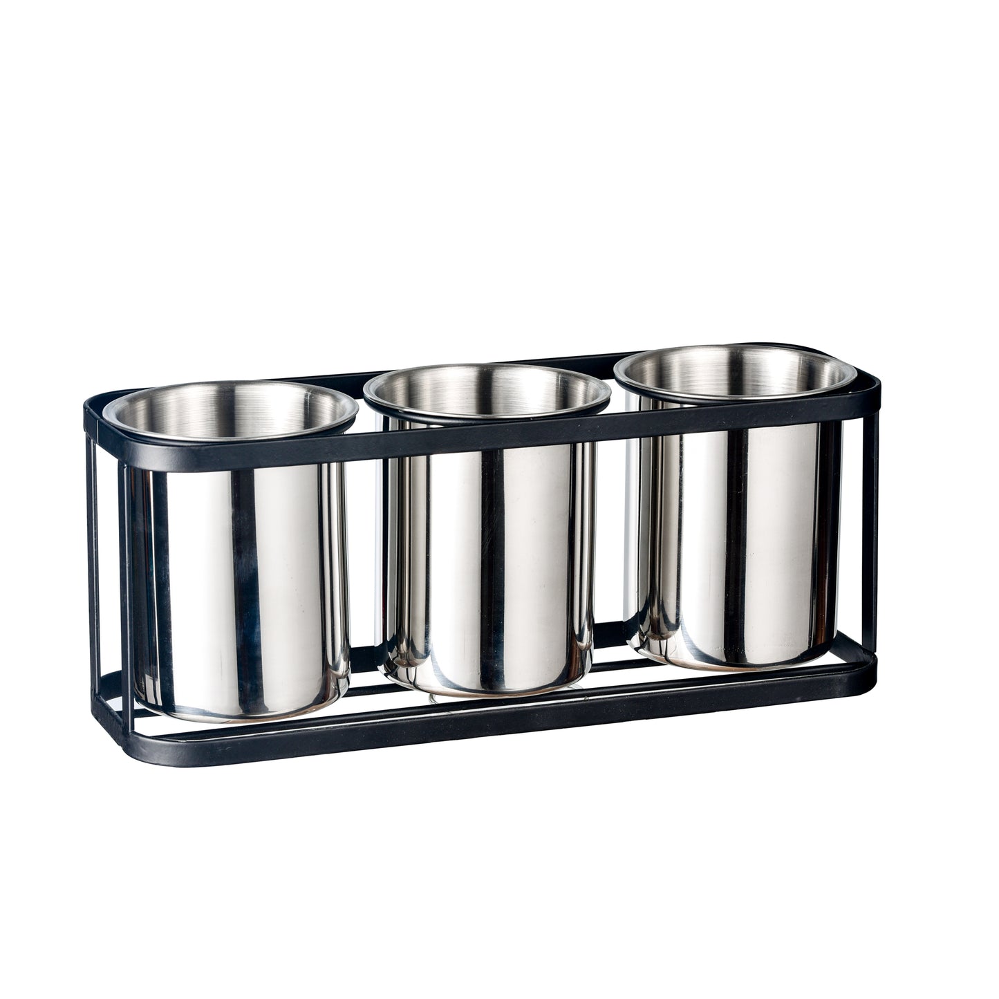 IMEEA Silverware Caddy for Countertop Kitchen Utensil Holder Stainless Steel Utensil Caddy Cutlery Holder with Black Metal Rack