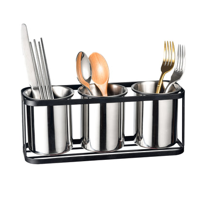 IMEEA Silverware Caddy for Countertop Kitchen Utensil Holder Stainless Steel Utensil Caddy Cutlery Holder with Black Metal Rack