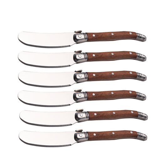 IMEEA Butter Knife Cheese Spreader Knives Stainless Steel Butter Knife Spreader with Wood Handle 6.2-Inch, Set of 6