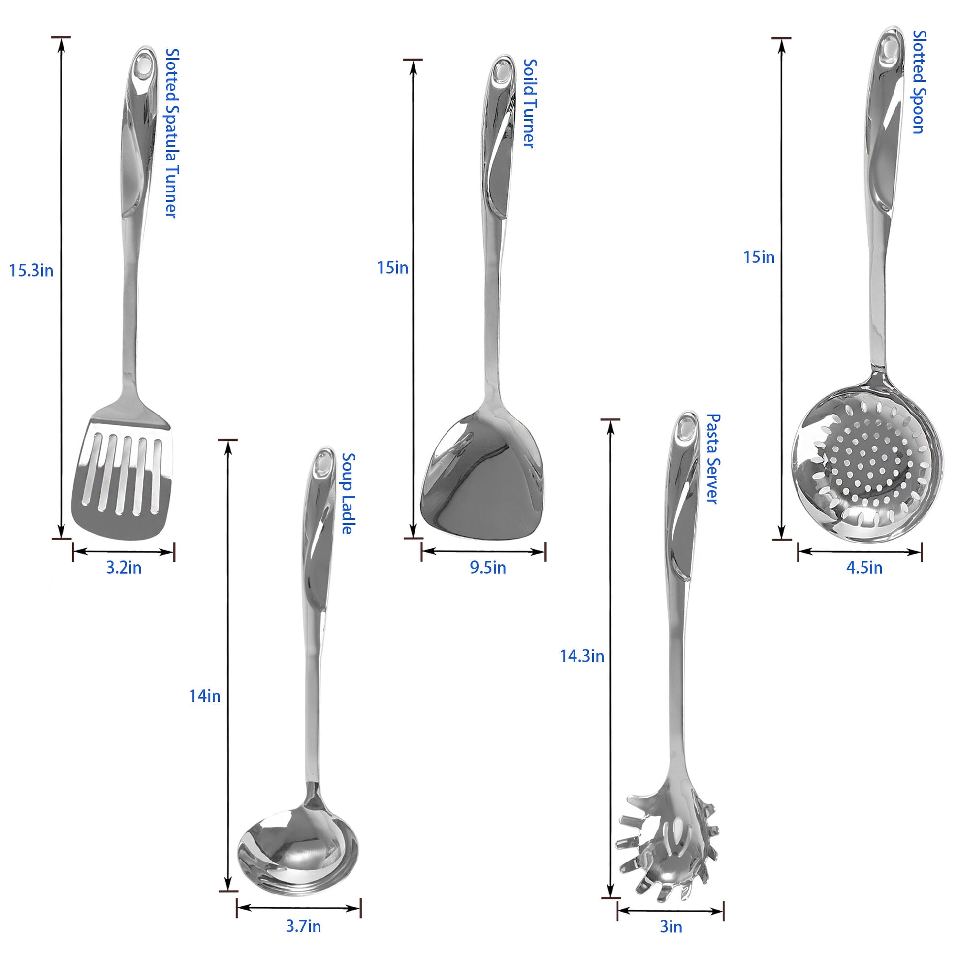 IMEEA Kitchen Utensil Set Ladle 14inch SUS304 Stainless Steel with Deep Ladle Head Design