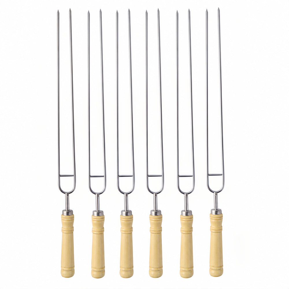 IMEEA 16.5inch Stainless Steel Double Prong Skewers with Wooden Handle for grilling