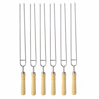 IMEEA 16.5inch Stainless Steel Double Prong Skewers with Wooden Handle for grilling