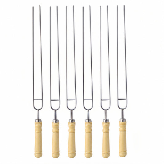 IMEEA 16.5inch Stainless Steel Double Prong Skewers with Wooden Handle for grilling