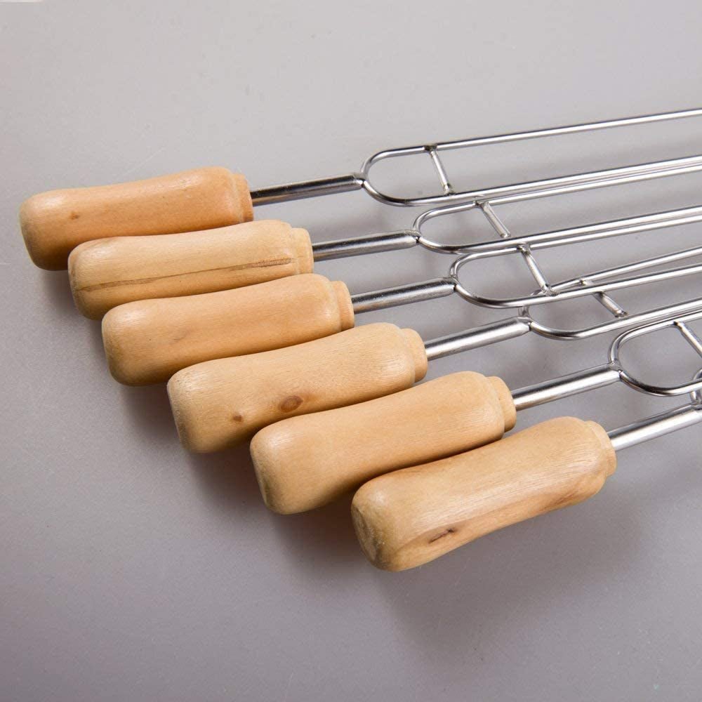IMEEA U-Shaped Double Pronged Skewers with wooden handle detail designed for comfortable grip