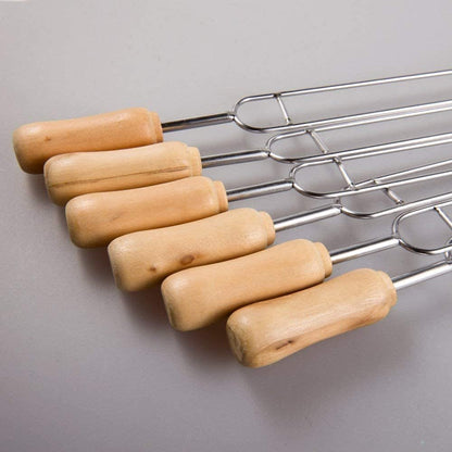 IMEEA U-Shaped Double Pronged Skewers with wooden handle detail designed for comfortable grip