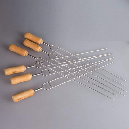 IMEEA U-Shaped Double Pronged Skewers with Wooden Handle placed on a table