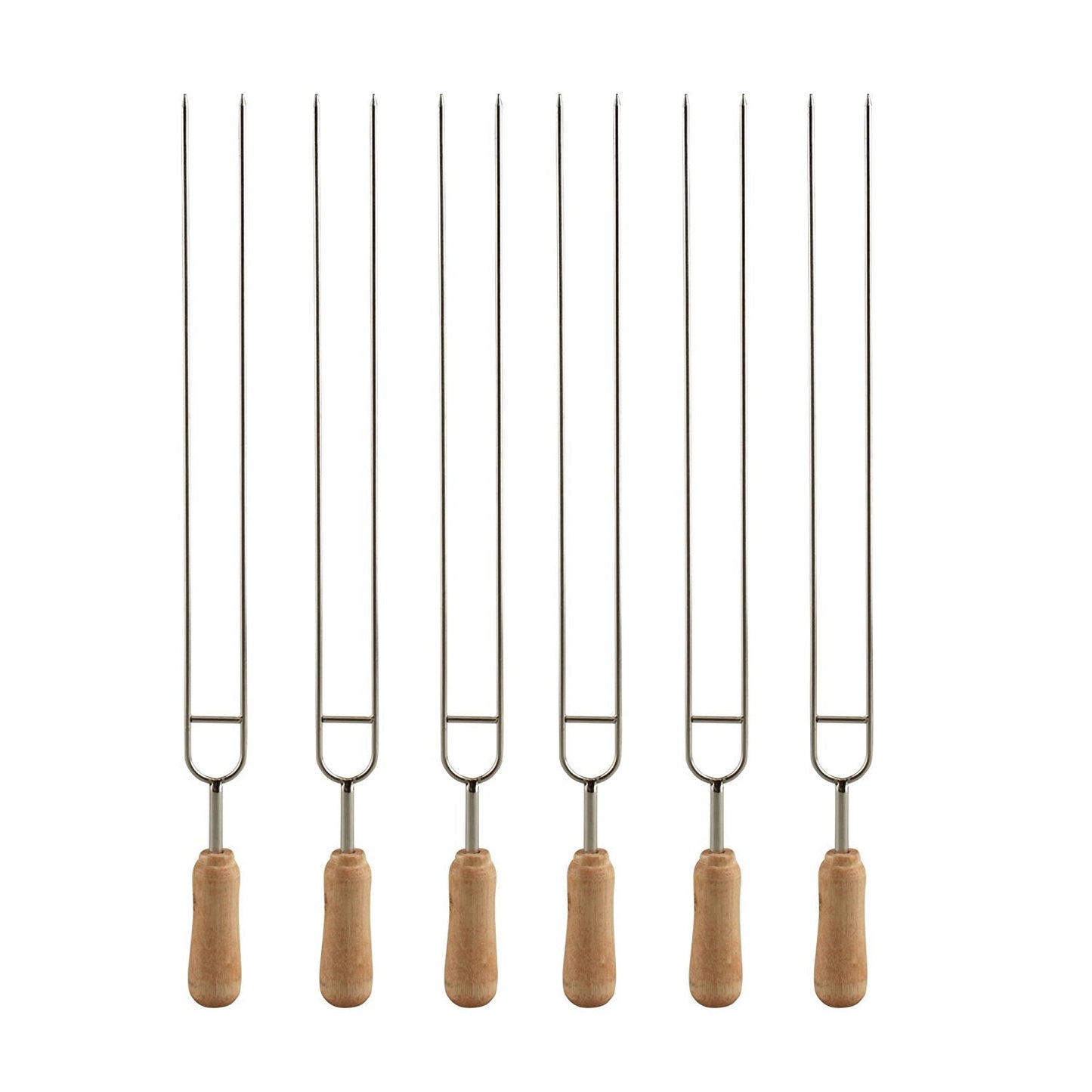IMEEA 15.3inch U-Shaped Double Pronged Skewers with Wooden Handle for BBQ Grilling，set of 6
