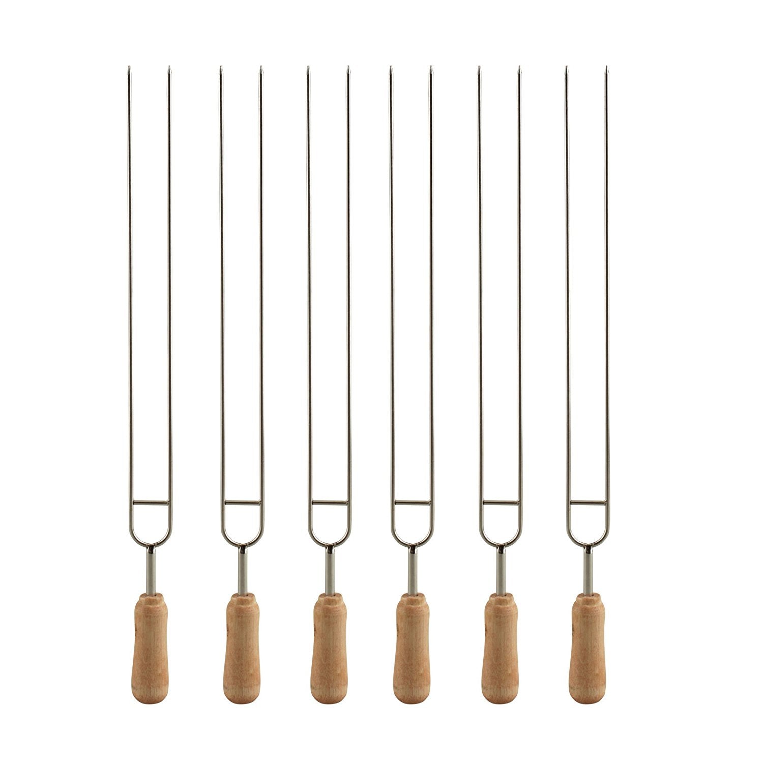 IMEEA 15.3inch U-Shaped Double Pronged Skewers with Wooden Handle for BBQ Grilling，set of 6