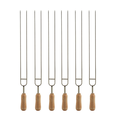 IMEEA 15.3inch U-Shaped Double Pronged Skewers with Wooden Handle for BBQ Grilling，set of 6