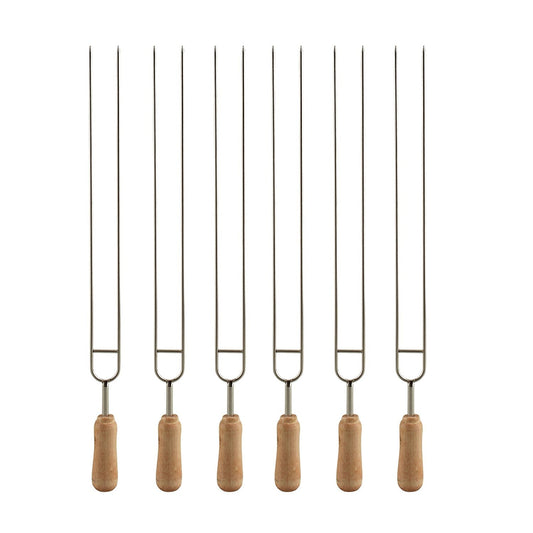 IMEEA 15.3inch U-Shaped Double Pronged Skewers with Wooden Handle for BBQ Grilling，set of 6